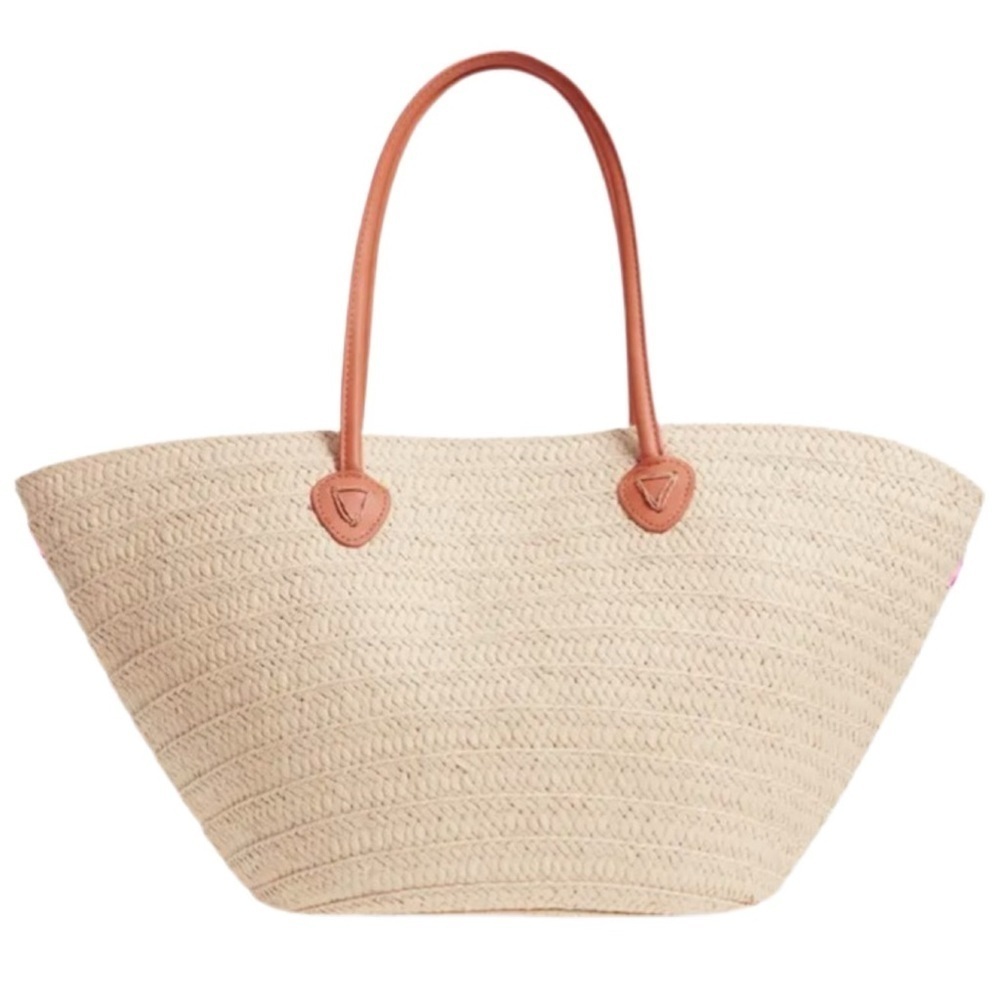 SHIRALEAH • Klo Pom Pom Straw Tote Beach Bohemian Shopper Bag - Picture 2 of 8